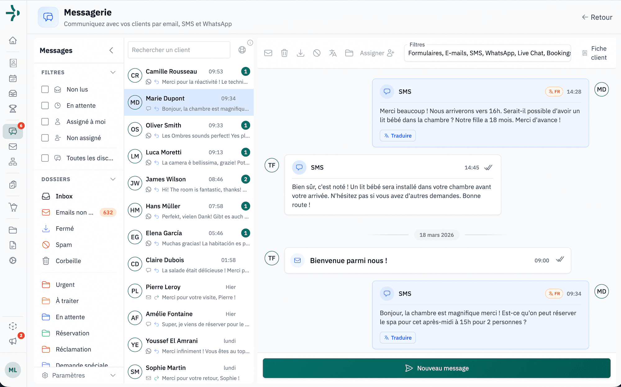 Dashboard messagerie SMS TriggerFlow