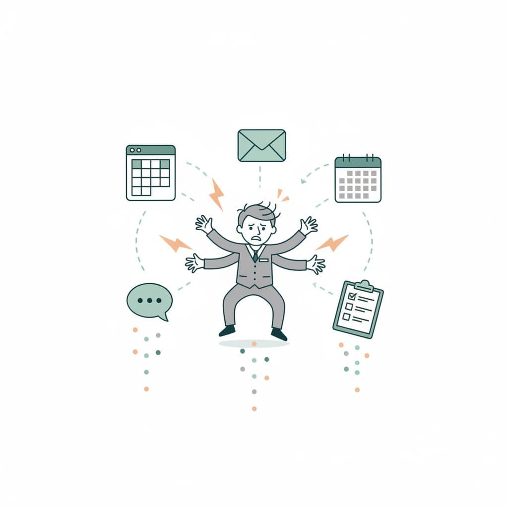 Illustration des outils déconnectés dans un hôtel sans automation